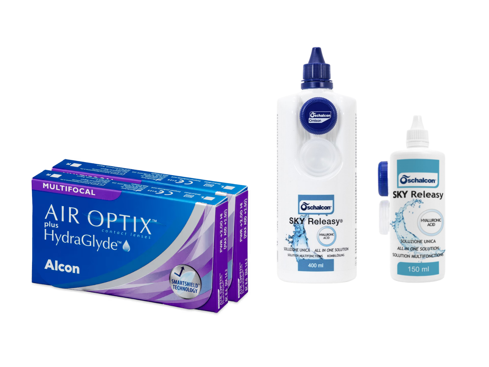 AirOptix Plus HydraGlyde Multifocal (2x3 lenti) + Sky Releasy 400 ml + Sky Releasy 150 ml