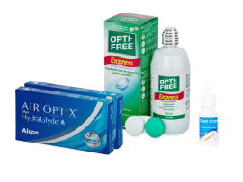 AirOptix Plus HydraGlyde (2x3 lenti) + OptiFree Express 355ml + Clean Drops