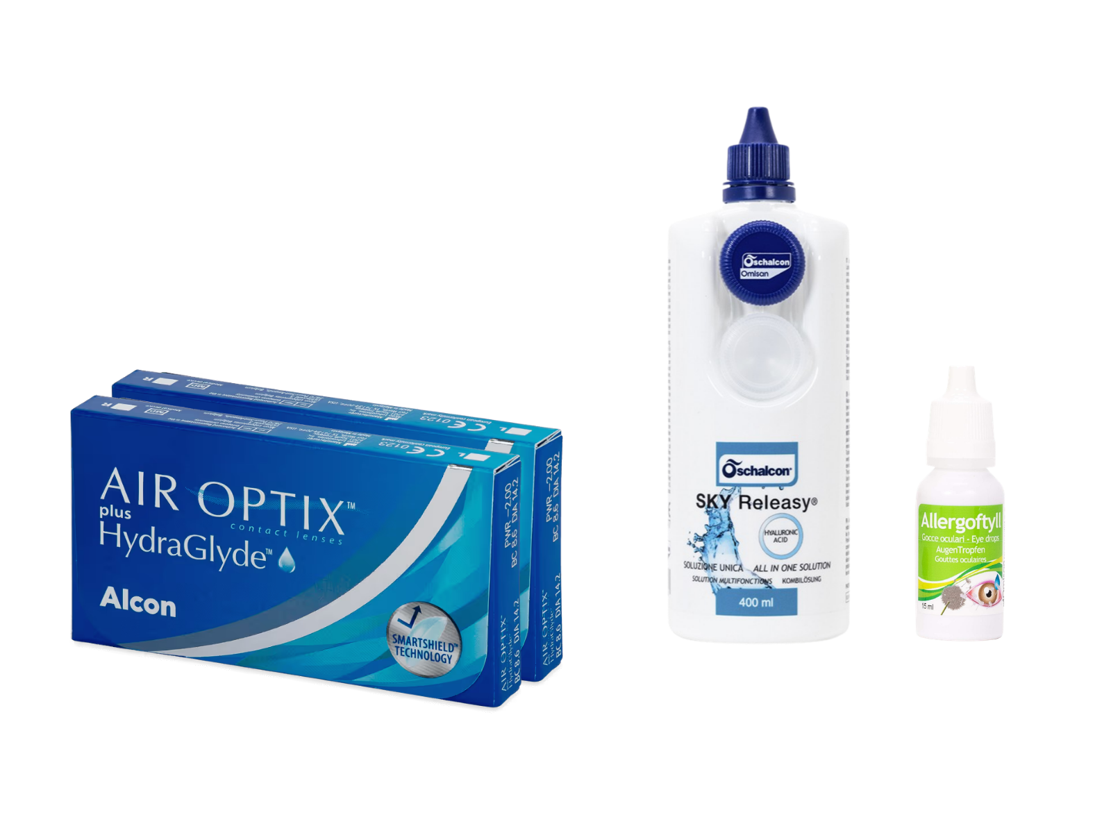 AirOptix Plus HydraGlyde (2x3 lenti) + Sky Releasy 400 ml + Allergoftyll
