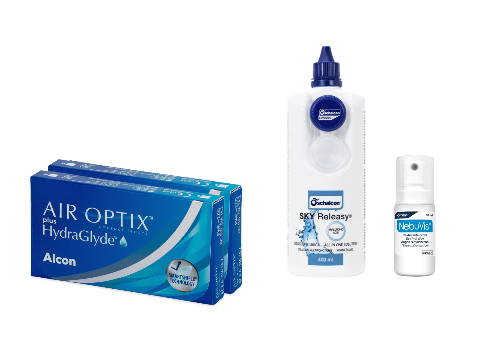AirOptix Plus HydraGlyde (2x3 lenti) + Sky Releasy 400 ml + Nebuvis Reidratante Occhi