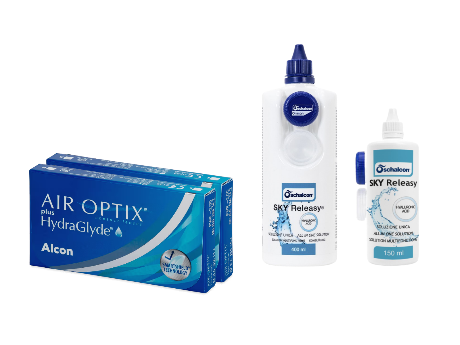 AirOptix Plus HydraGlyde (2x3 lenti) + Sky Releasy 400 ml + Sky Releasy 150 ml