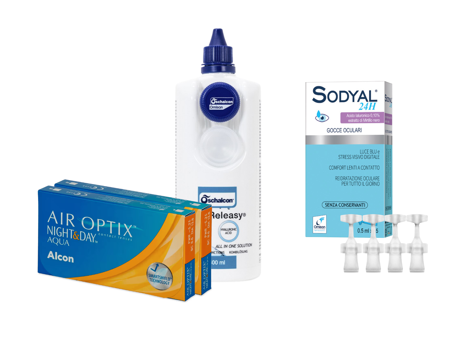 Air Optix Night&Day (2x3 lenti) + Sky Releasy 400 ml + Sodyal 24H