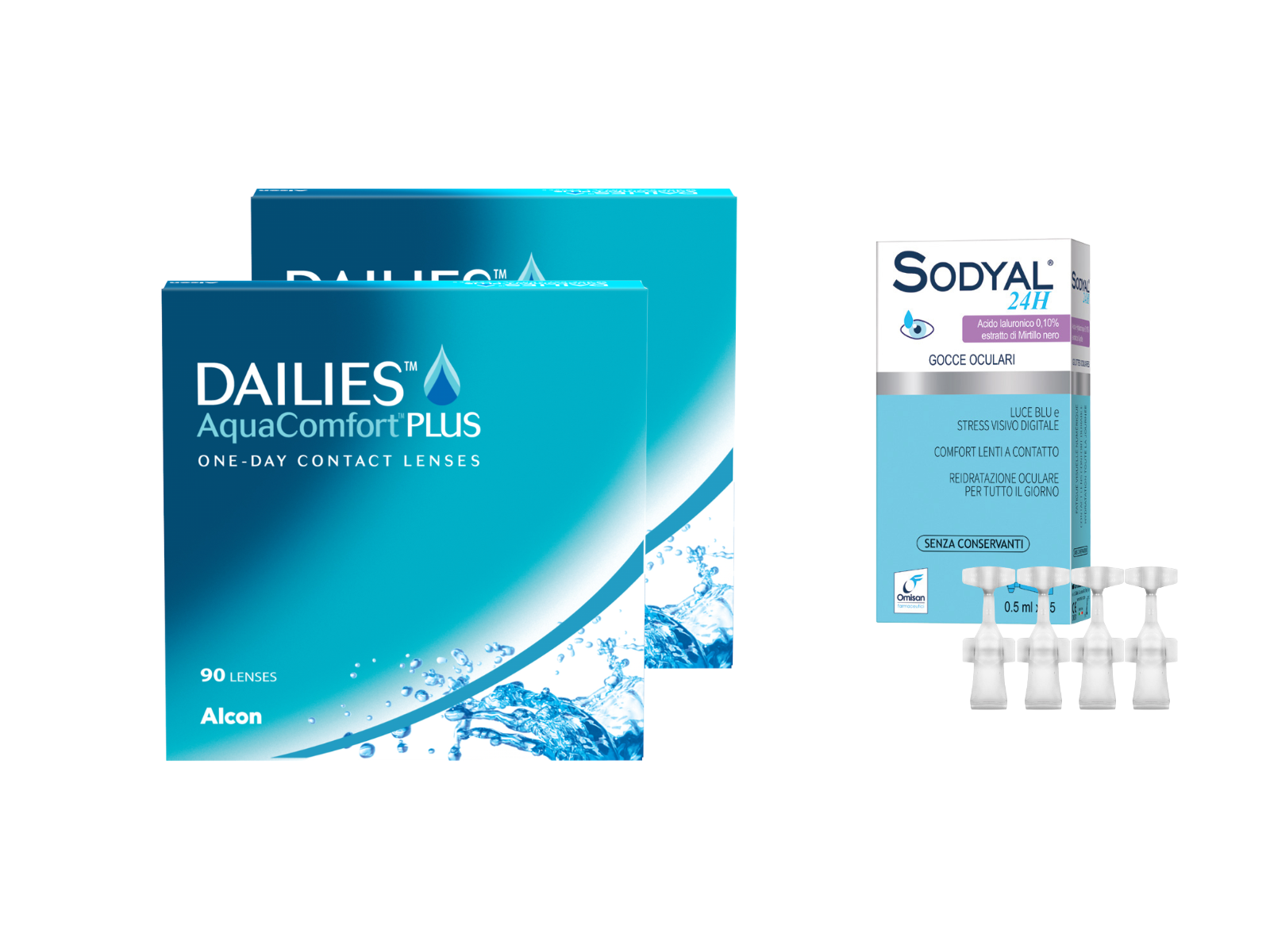 Dailies Aqua Comfort Plus (2x90 lenti) + Sodyal 24H