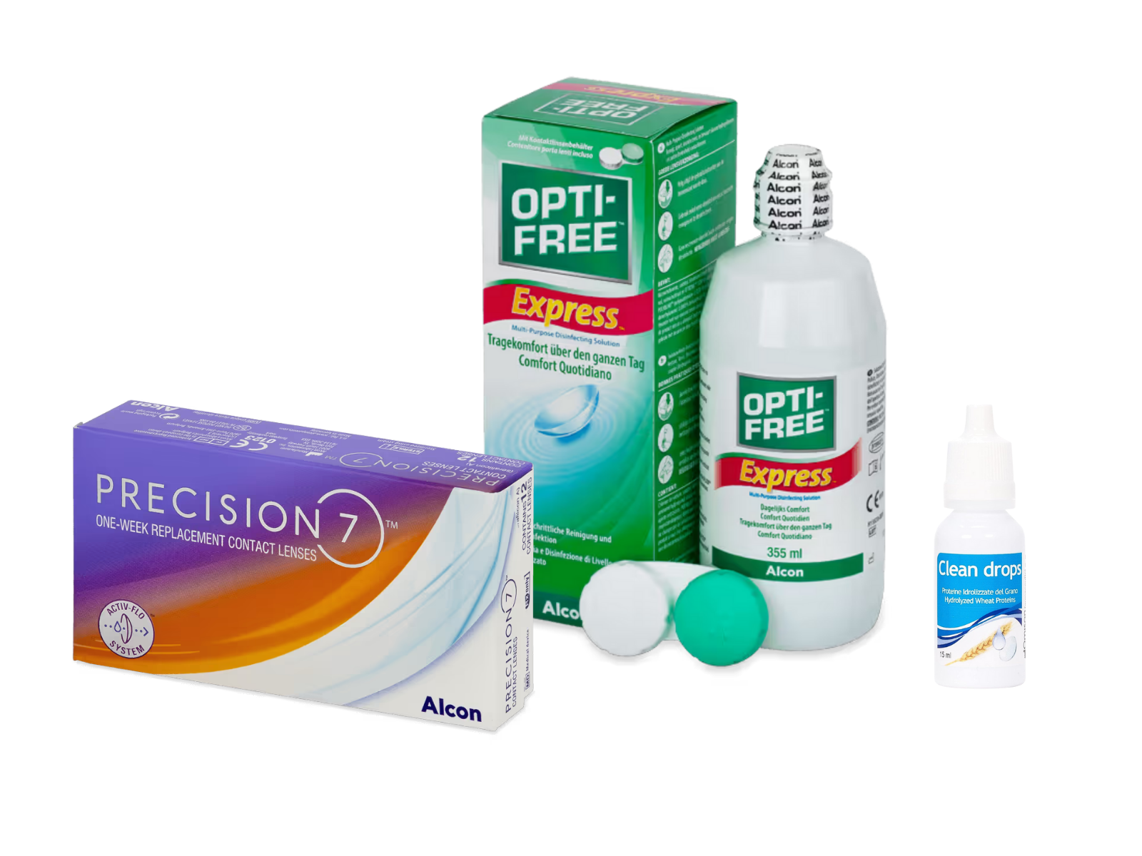 Precision7 Sferiche (12 lenti) + OptiFree Express 355ml + Clean Drops