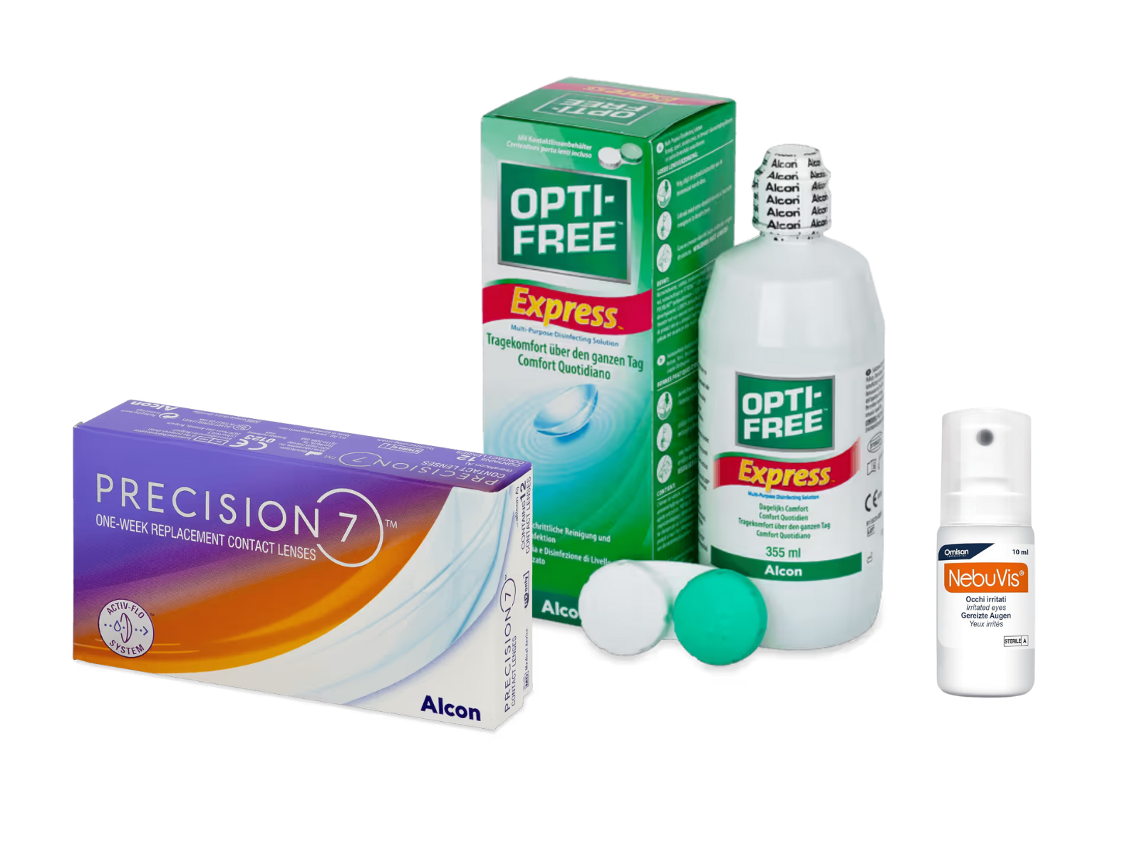 Precision7 Sferiche (12 lenti) + OptiFree Express 355ml + Nebuvis Occhi Irritati