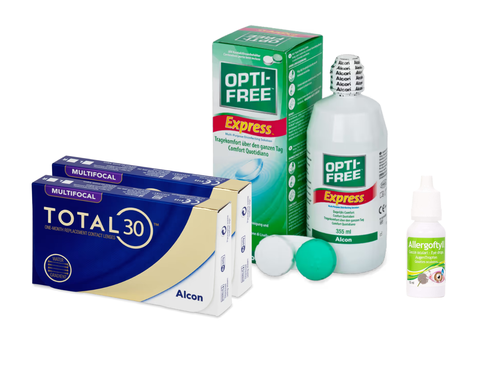 Total30 Multifocal (2x3 lenti) + OptiFree Express 355ml + Allergoftyll