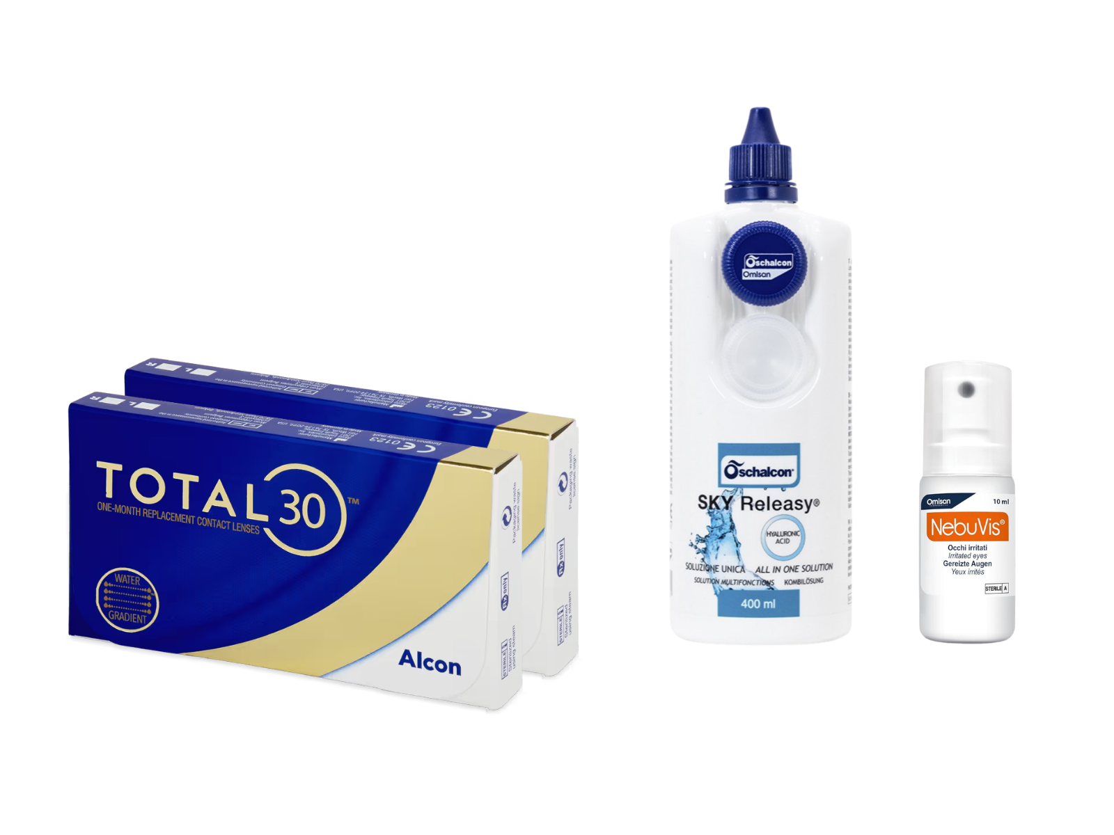 Total30 Sferiche (2x3 lenti) + Sky Releasy 400 ml + Nebuvis Occhi Irritati